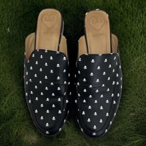 G/Fore Killer Skull & Ts Mules Onyx Black Golf Shoes Leather Women's Size 6.5